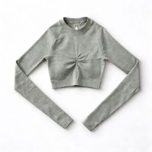 Gymshark Cropped Sweatshirt Sage Green Open Back Long Sleeve Top XS Workout Gym